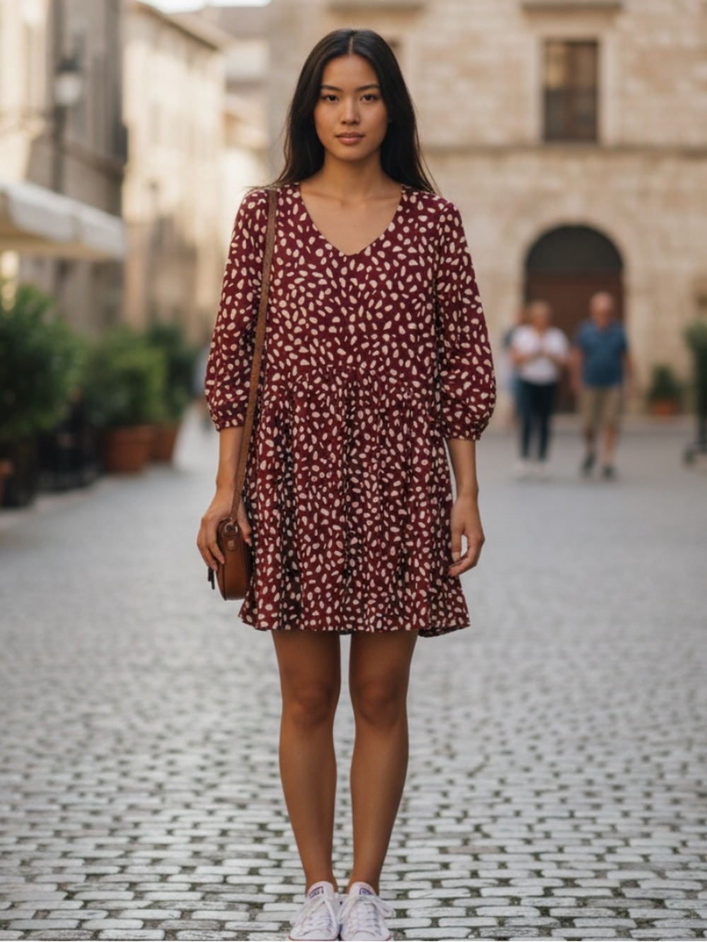 entro Burgundy and Cream Printed Midi Dress
